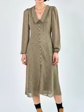 NWOT Aritzia Wilfred Elsa Midi Dress - Dry Basil/Granite Size M